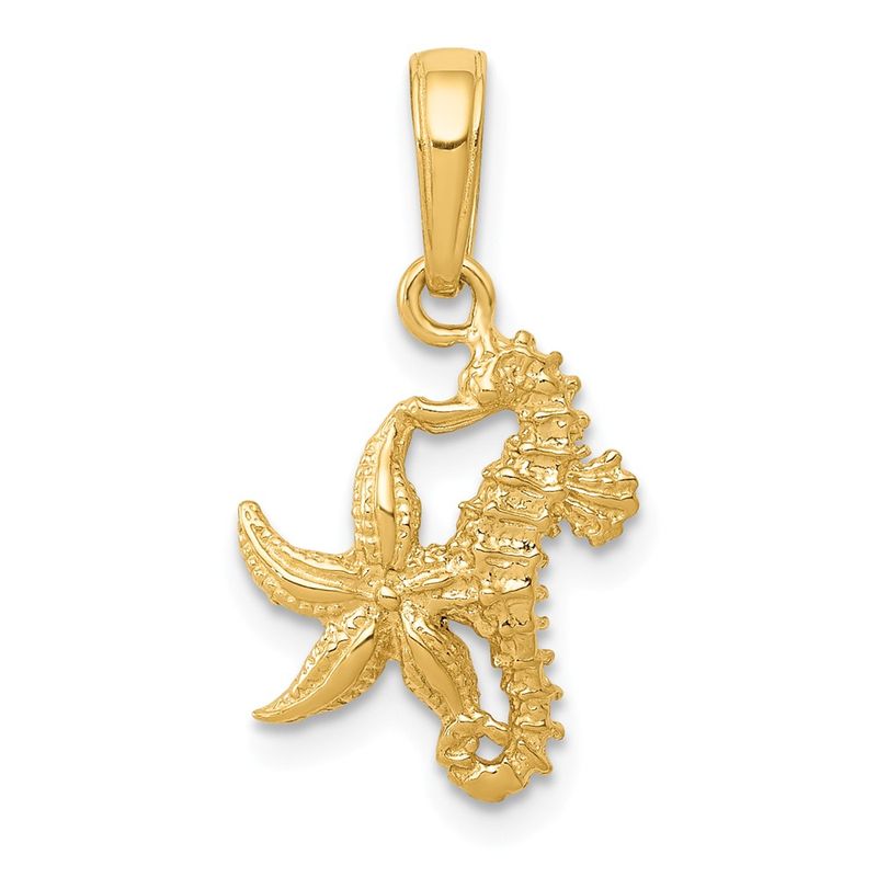 14k Yellow Gold Seahorse And Starfish Necklace - 16 Inch